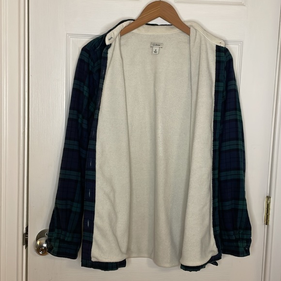 LL Bean Fleece Lined Scotch Plaid Flannel Shirt Shacket Medium - Picture 3 of 10